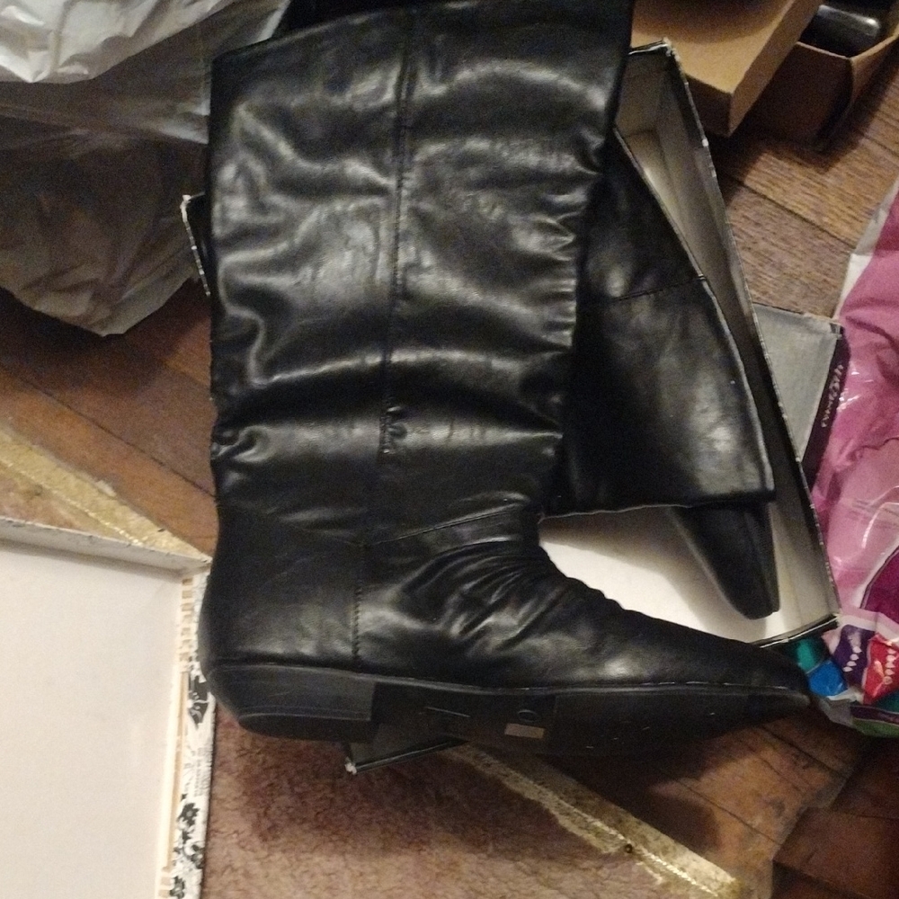 CL by Laundry Black Heeled Boots with Polished Finish
